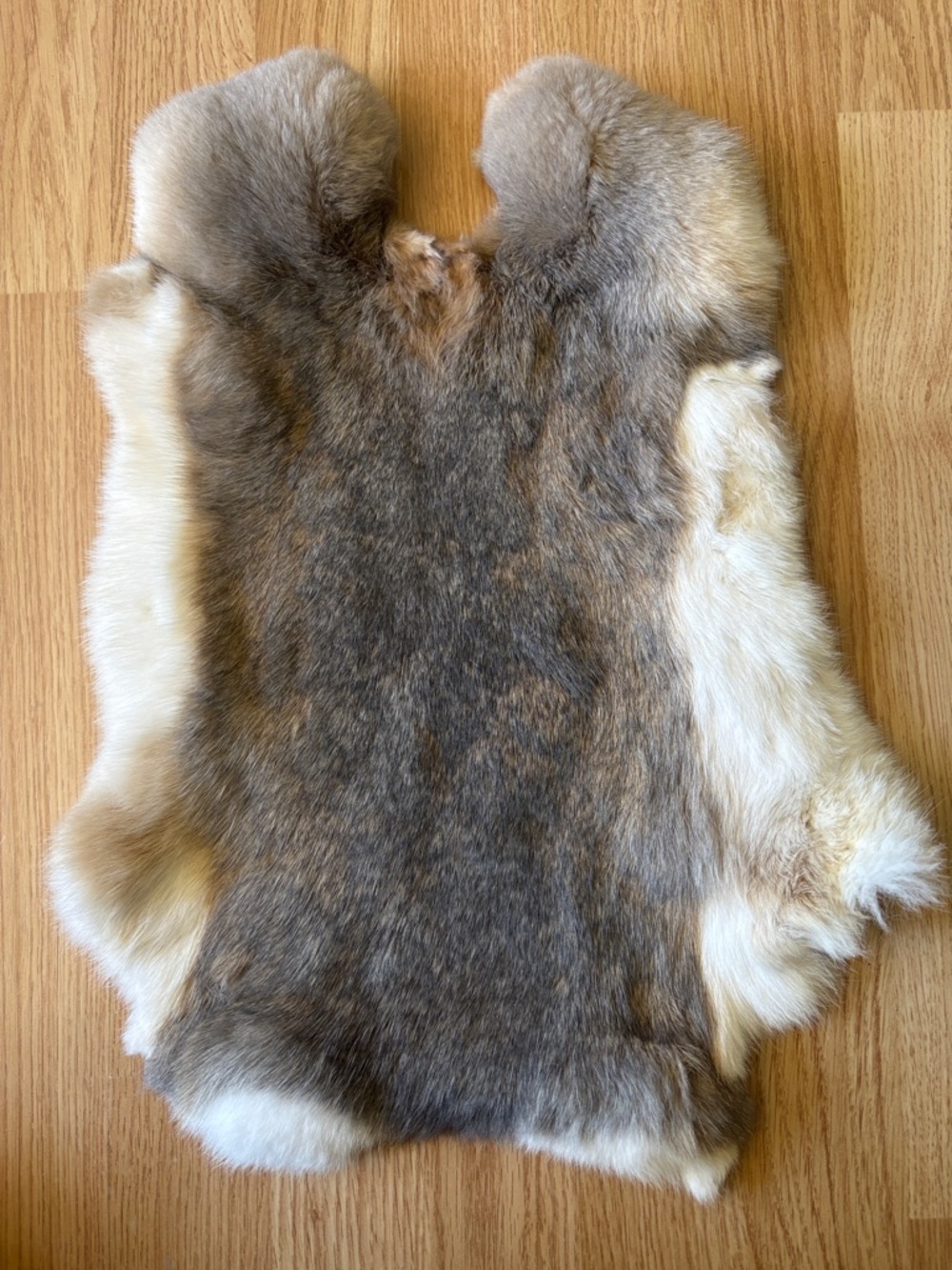 B0014 Natural Rabbit Fur Pelt in Taupe and Cream